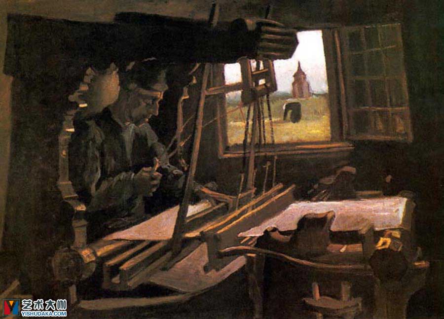 Weber in front of an open window with view th-oil painting