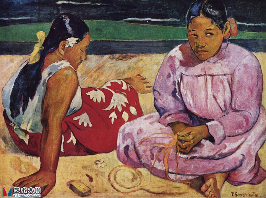 塔希提女人,大溪地妇女在海滩上