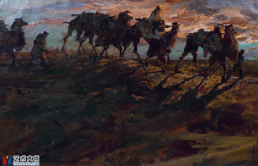 Gobi desert camel shadow-oil painting