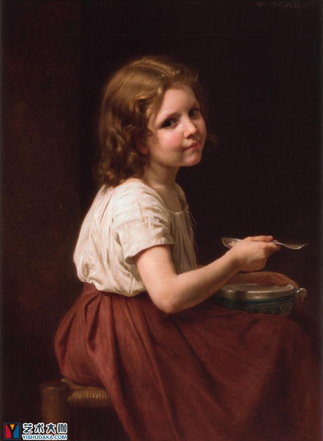 汤,小女孩在喝汤油画经典作品欣赏_布格罗-艺术大咖
