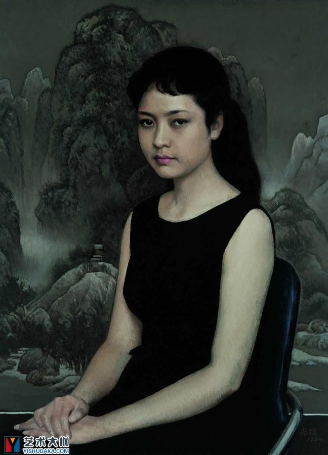 彭丽媛-青年女歌手-青年女歌唱家彭丽媛画像油画作品