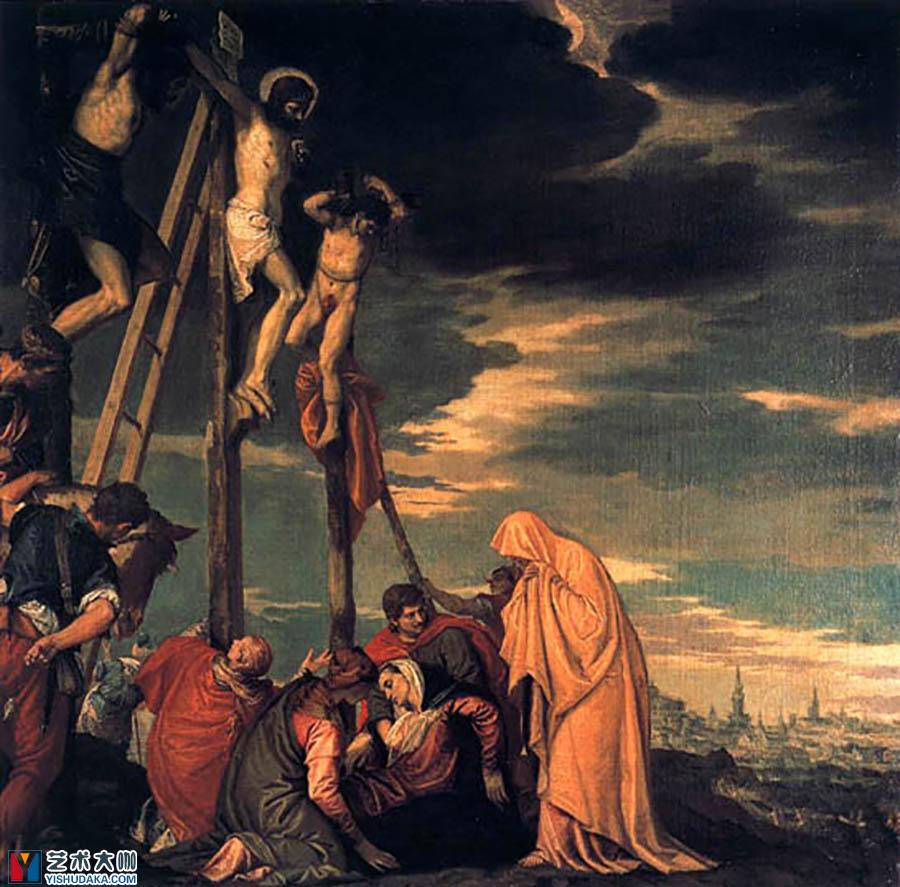 耶稣受难图-钉死在十字架上油画作品