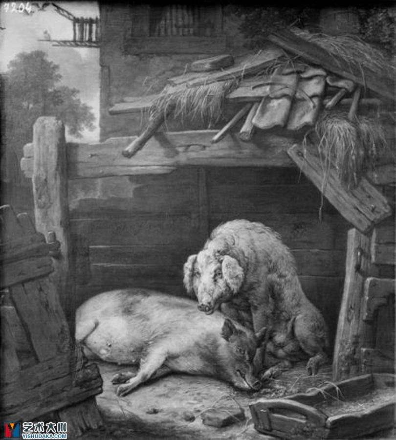 Two Pigs in a Sty-oil painting