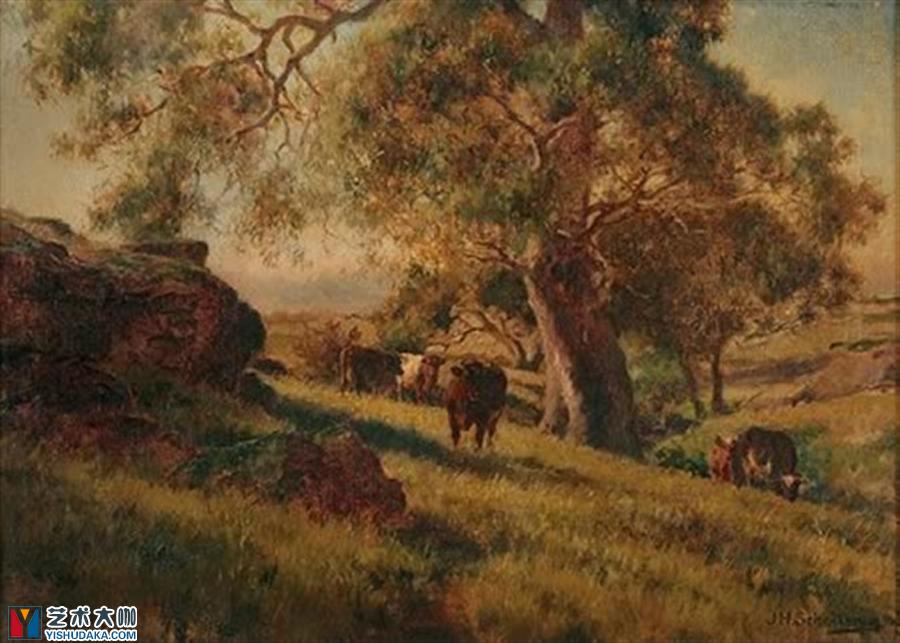 Cattle grazing-oil painting