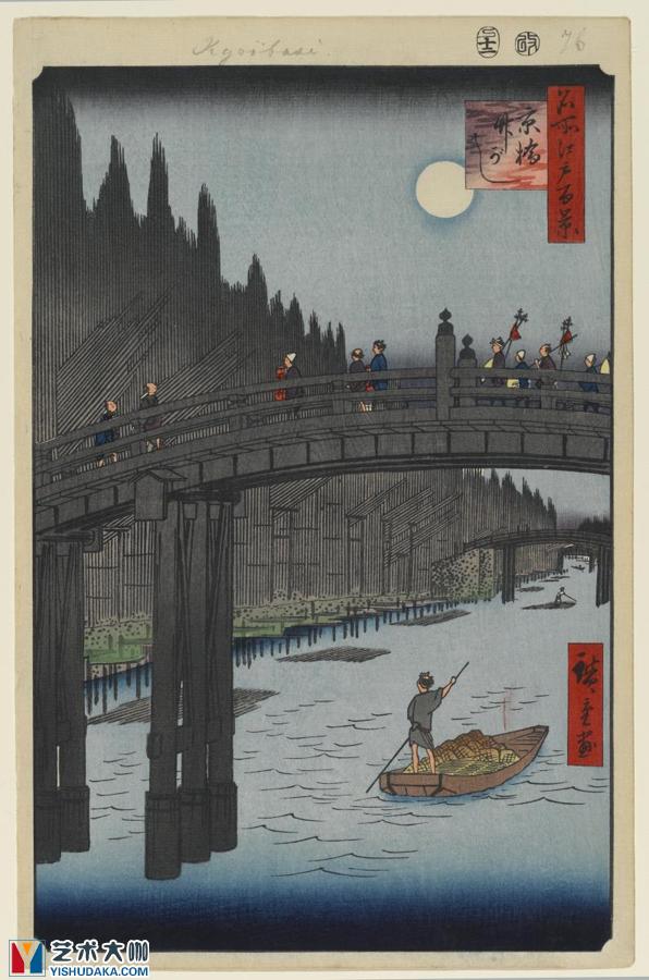 巴什大桥旁的竹码头版画作品