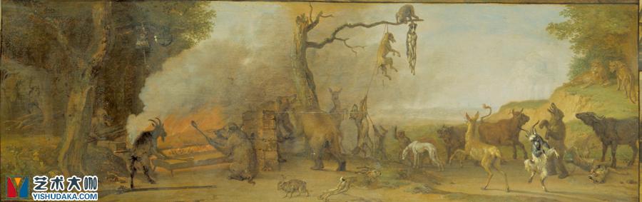 处决猎人和猎犬油画作品